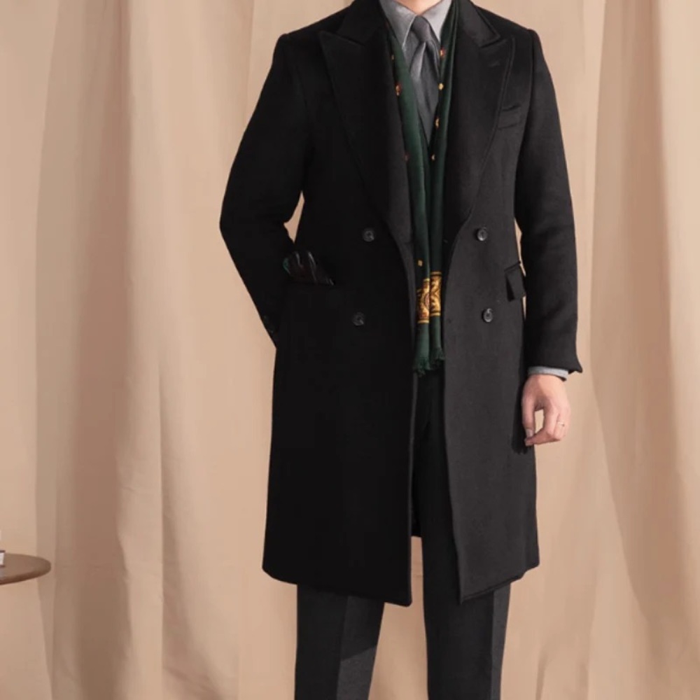 Elegant Black Double-Breasted Trench Coat